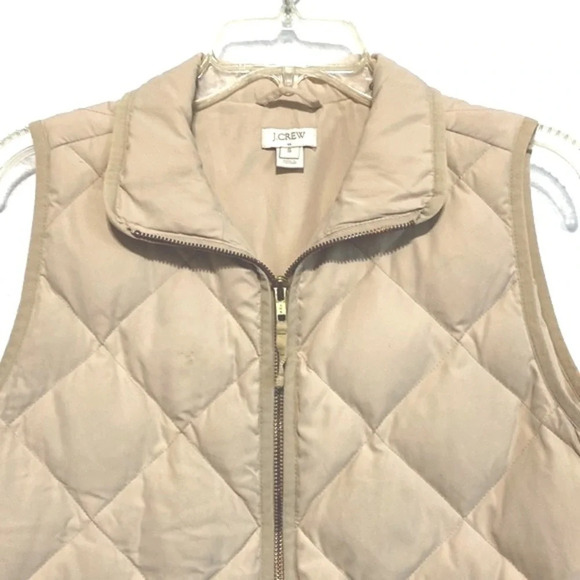 J. Crew Beige Sleeveless Full Zipper Down Filled Quilted Puffer Vest Size Small - Picture 3 of 11